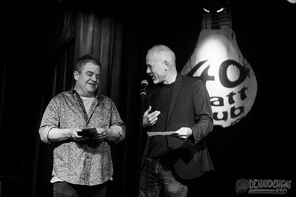 Mayor Kelly Girtz presents Patton Oswalt with key to city
