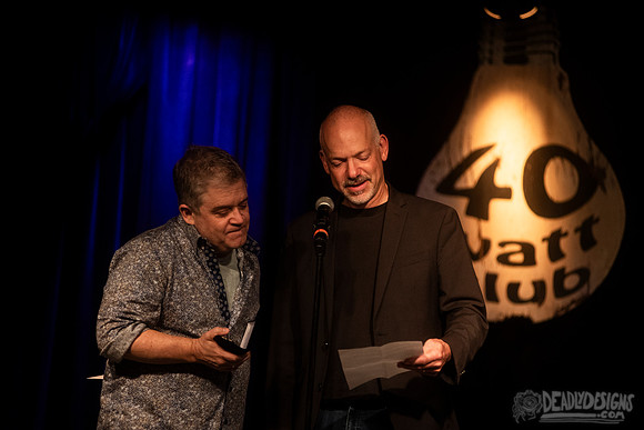 Mayor Kelly Girtz presents Patton Oswalt with key to city