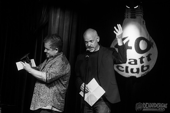 Mayor Kelly Girtz presents Patton Oswalt with key to city