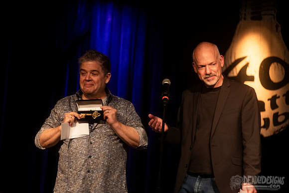 Mayor Kelly Girtz presents Patton Oswalt with key to city