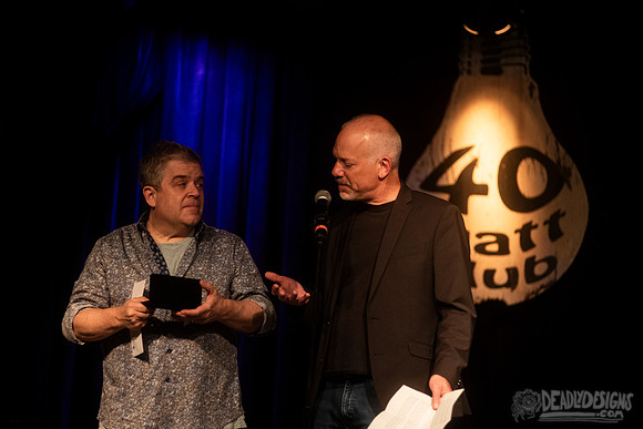 Mayor Kelly Girtz presents Patton Oswalt with key to city