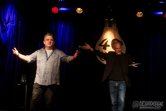Mayor Kelly Girtz presents Patton Oswalt with key to city