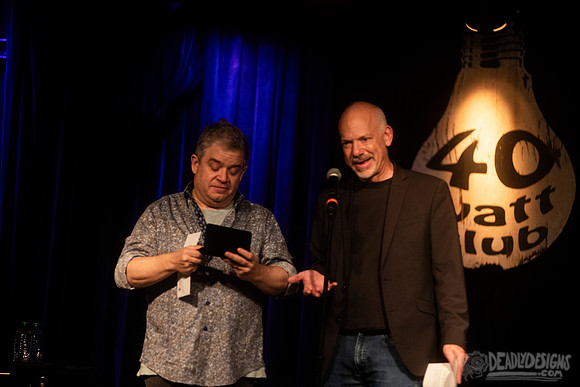 Mayor Kelly Girtz presents Patton Oswalt with key to city