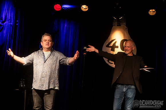 Mayor Kelly Girtz presents Patton Oswalt with key to city