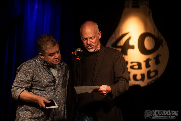 Mayor Kelly Girtz presents Patton Oswalt with key to city