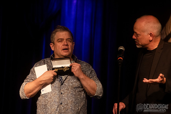 Mayor Kelly Girtz presents Patton Oswalt with key to city
